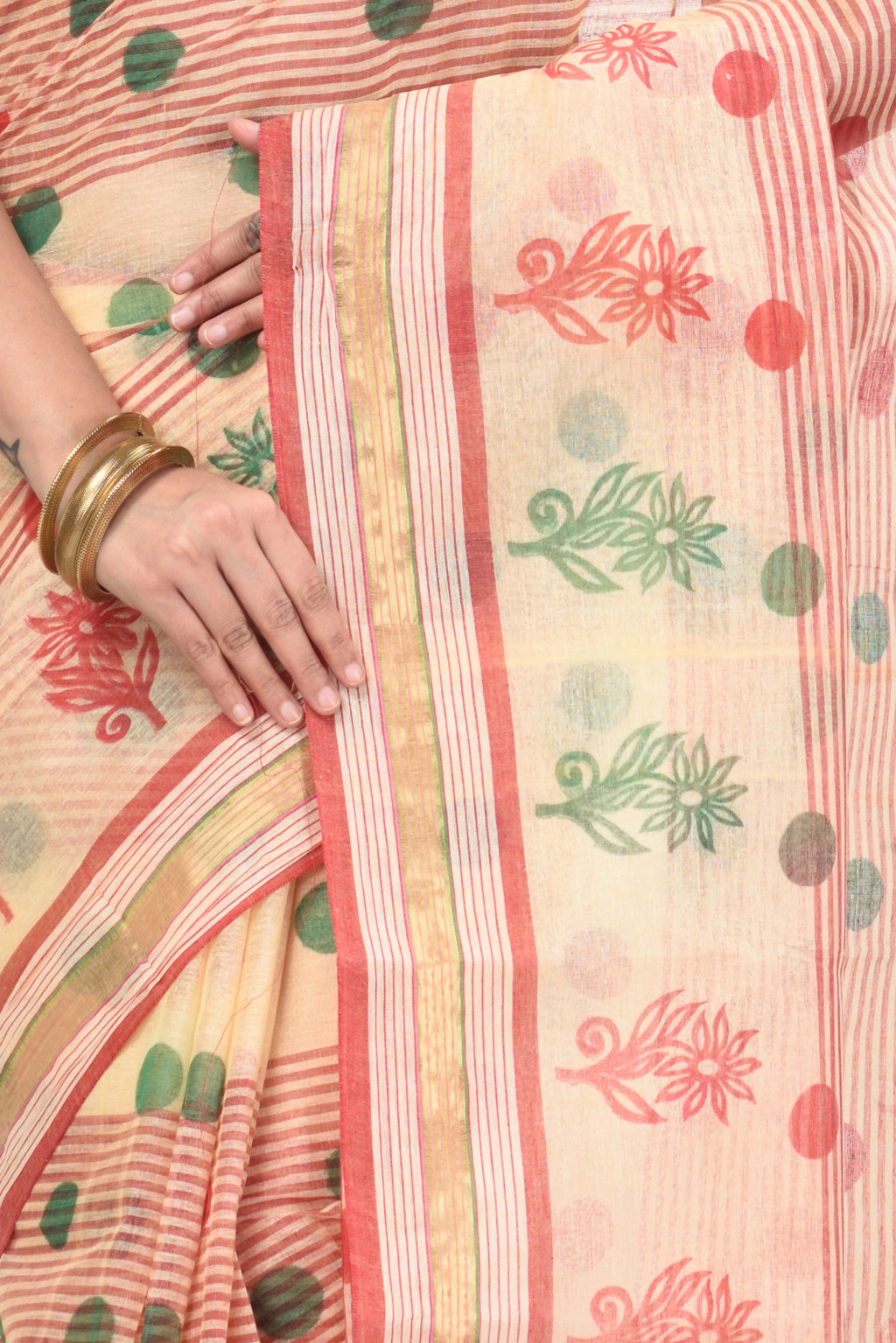 Red Pure Cotton Matha Saree Tant Saree Print (5009)